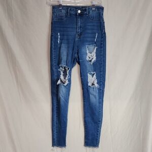 SHEIN High Rise Distressed Blue Jeans